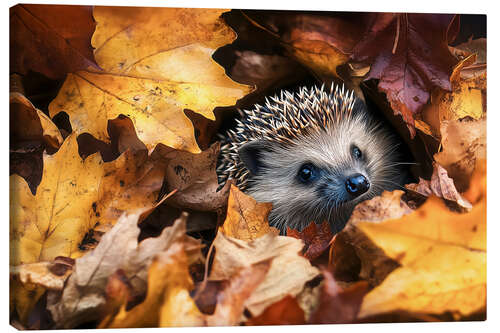 Lerretsbilde Young hedgehog in autumn leaves