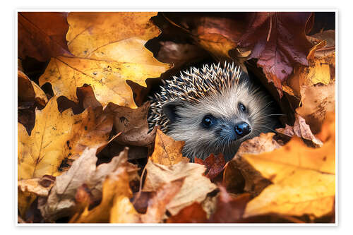 Poster Junger Igel im Herbstlaub