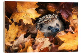 Holzbild Junger Igel im Herbstlaub - Christian Müringer