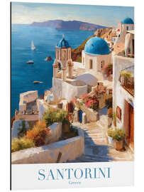 Tableau en aluminium Santorini Retro Travel Art