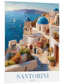 Foam board print Santorini Retro Travel Art