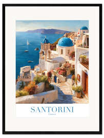 Impression artistique encadrée Santorini Retro Travel Art
