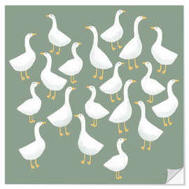 Wandsticker Weißer Gänse auf grünem Gras - Nic Squirrell
