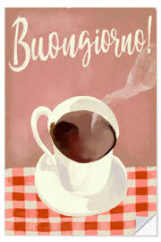 Muursticker Good morning! Hot Black Espresso Italian Coffee