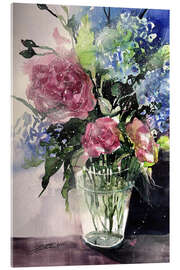 Cuadro de metacrilato Roses with hydrangeas in a vase - Johann Pickl