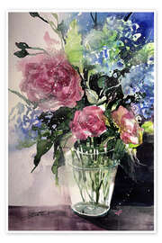Wandbild Rosen mit Hortensien in Vase - Johann Pickl