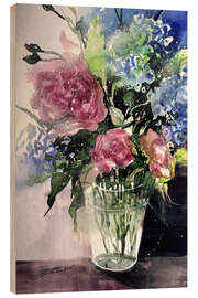 Holzbild Rosen mit Hortensien in Vase - Johann Pickl