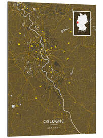Stampa su alluminio Cologne, Germany - Map Art