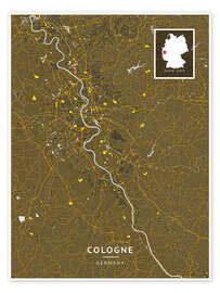 Wandbild Köln, Deutschland - Map Art