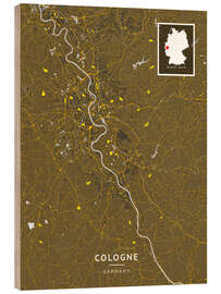 Wood print Cologne, Germany - Map Art