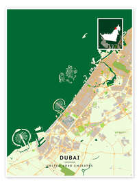 Wandbild Dubai, Vereinigte Arabische Emirate - Map Art