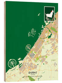 Print på træ Dubai, United Arab Emirates - Map Art