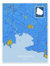 Wandbild Montevideo, Uruguay - Map Art