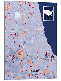 Stampa su alluminio Chicago, USA - Map Art