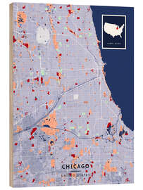 Print på træ Chicago, USA - Map Art