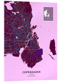 Acrylglasbild Kopenhagen, Dänemark - Map Art