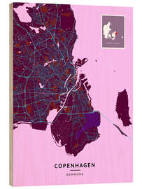 Print på træ Copenhagen, Denmark - Map Art