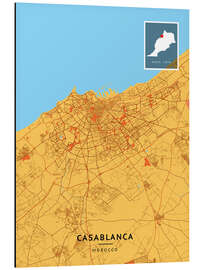 Stampa su alluminio Casablanca, Morocco - Map Art