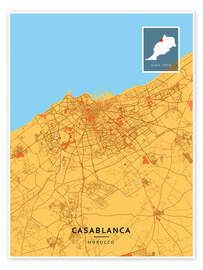 Wandbild Casablanca, Marokko - Map Art
