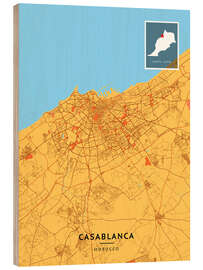 Stampa su legno Casablanca, Morocco - Map Art