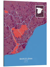 Tableau en aluminium Barcelona, Spain - Map Art