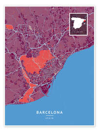 Tableau Barcelona, Spain - Map Art