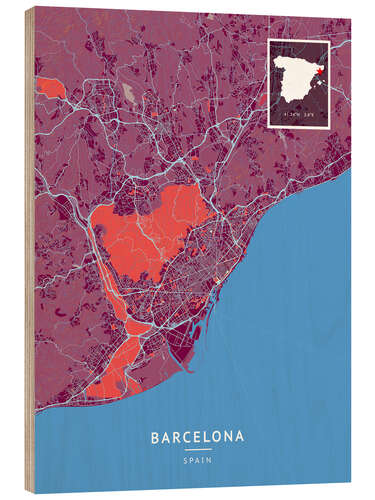 Tableau en bois Barcelona, Spain