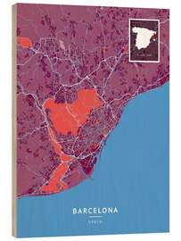 Tableau en bois Barcelona, Spain - Map Art