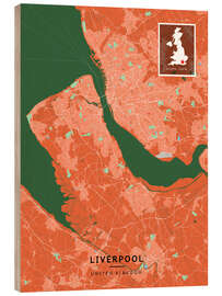 Print på træ Liverpool, UK - Map Art