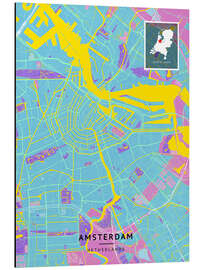 Alumiinitaulu Amsterdam, Netherlands - Map Art