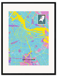 Kehystetty taidepainatus Amsterdam, Netherlands - Map Art