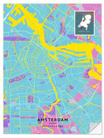 Wandsticker Amsterdam, Niederlande - Map Art