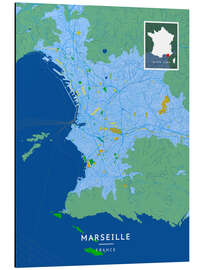 Stampa su alluminio Marseille, France - Map Art