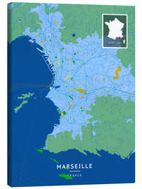 Lienzo Marseille, France - Map Art