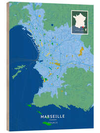 Stampa su legno Marseille, France - Map Art