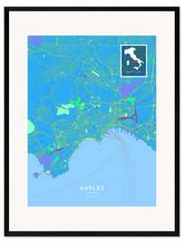 Gerahmter Kunstdruck Neapel, Italien - Map Art