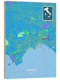 Print på træ Naples, Italy - Map Art