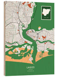 Wood print Lagos, Nigeria - Map Art