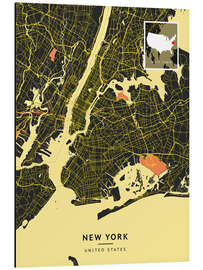 Stampa su alluminio New York, USA - Map Art