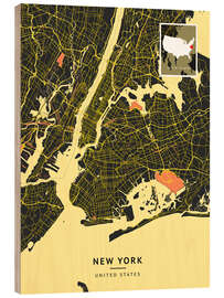 Print på træ New York, USA - Map Art