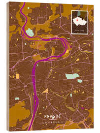 Tableau en bois Prague, Czech Republic - Map Art