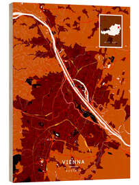 Print på træ Vienna, Austria - Map Art