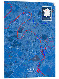 Tableau en verre acrylique Paris, France - Map Art