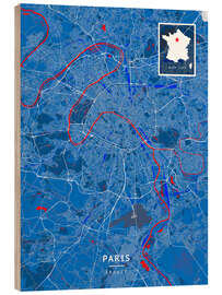 Print på træ Paris, France - Map Art
