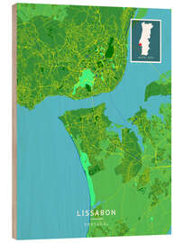 Print på træ Lisbon, Portugal - Map Art