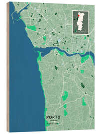 Stampa su legno Porto, Portugal - Map Art
