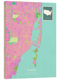 Print på træ Miami, USA - Map Art