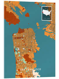 Akrylbillede San Francisco, USA - Map Art
