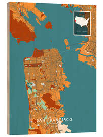 Print på træ San Francisco, USA - Map Art