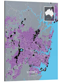 Stampa su alluminio Sydney, Australia - Map Art